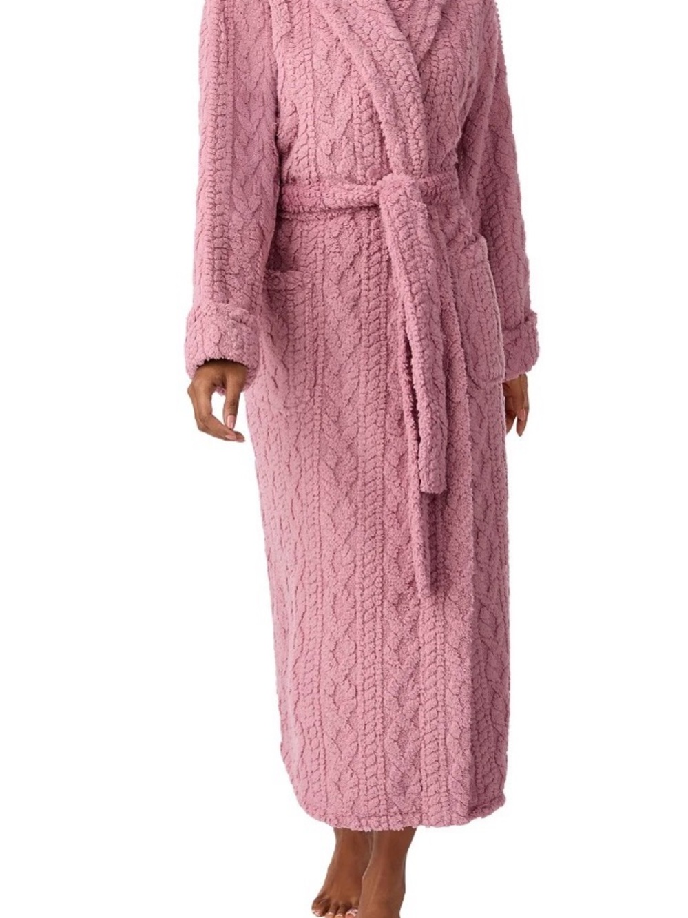 Cozy Cable-Textured Long Robe - Dusty Rose